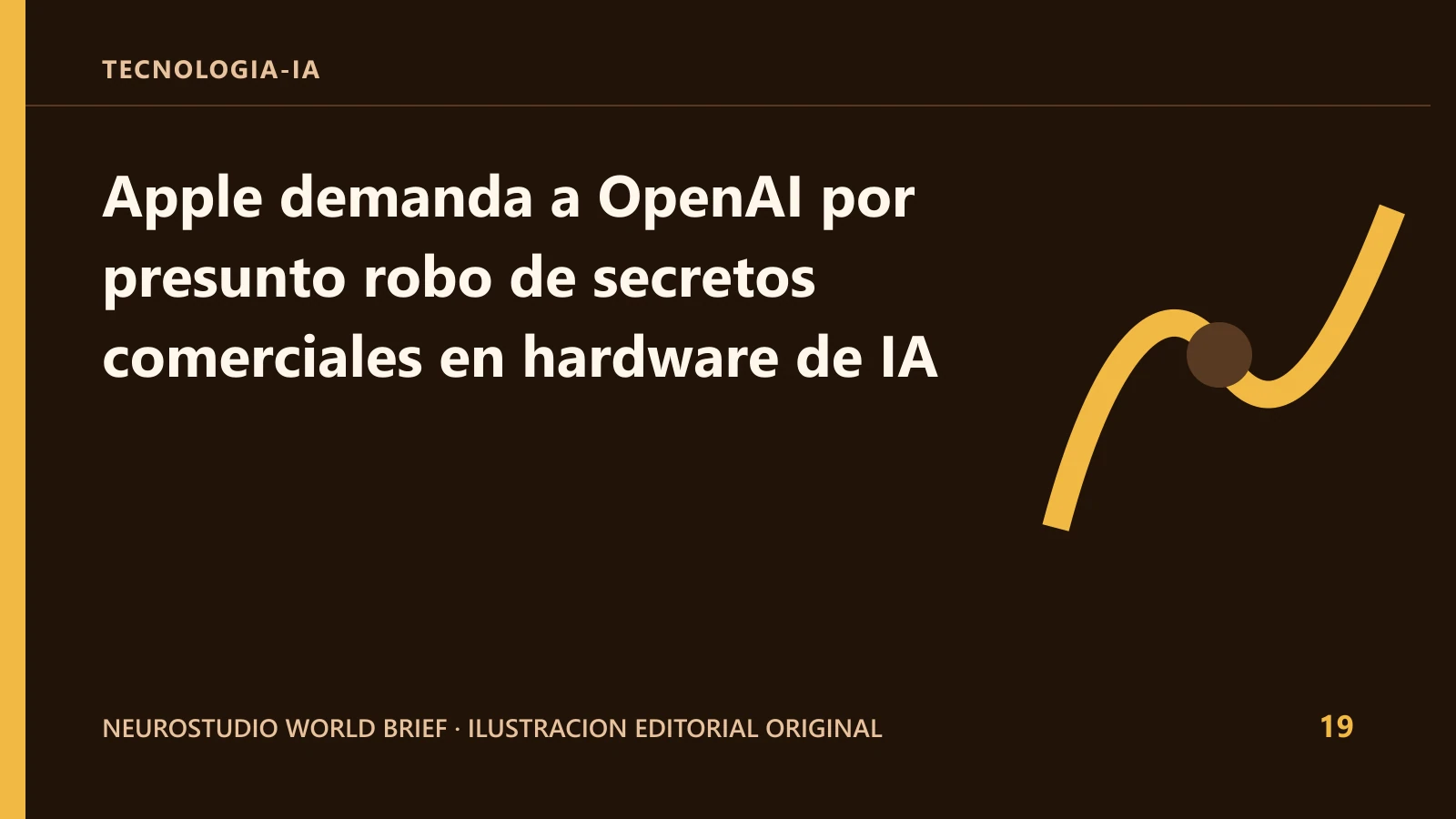 Ilustracion editorial original para: Apple demanda a OpenAI por presunto robo de secretos comerciales en hardware de IA