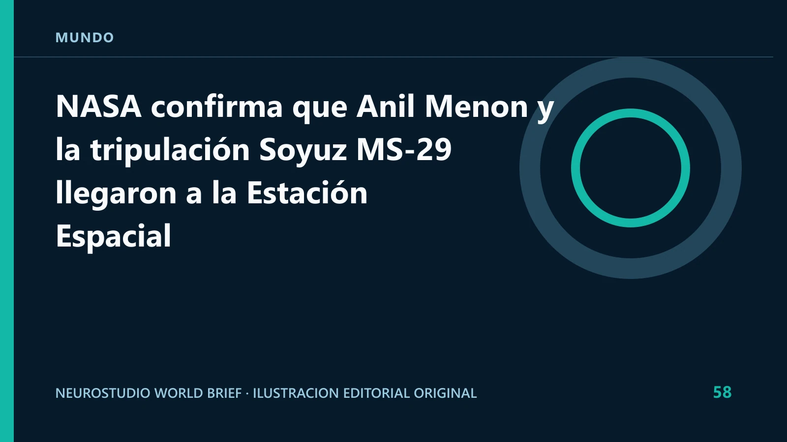 Ilustracion editorial original para: NASA confirma que Anil Menon y la tripulación Soyuz MS-29 llegaron a la Estación Espacial