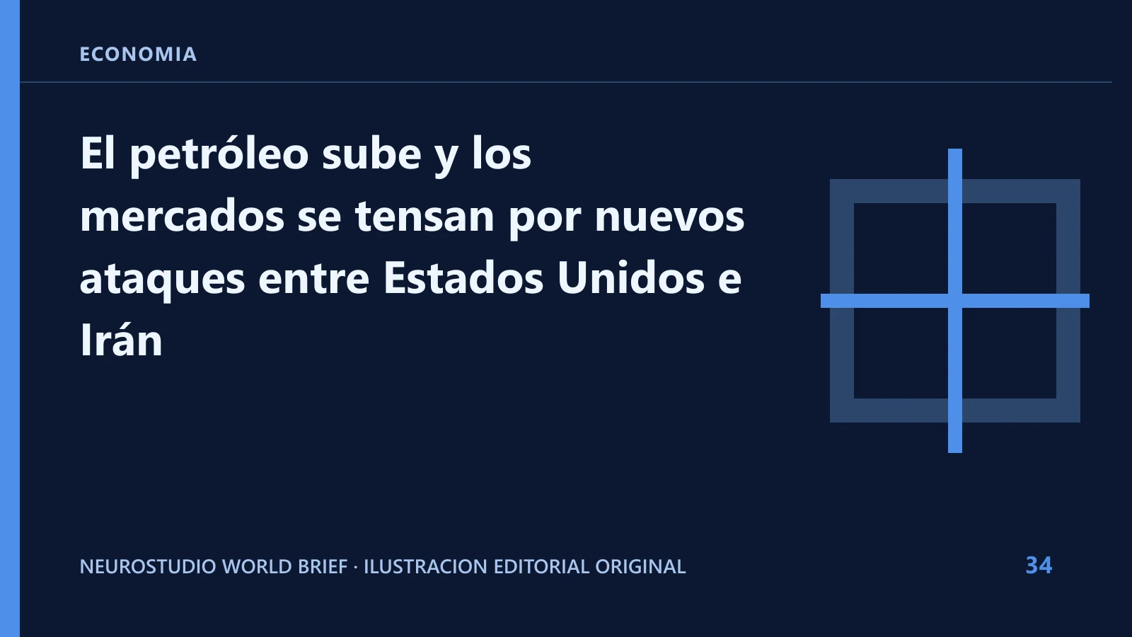 Ilustracion editorial original para: El petróleo sube y los mercados se tensan por nuevos ataques entre Estados Unidos e Irán