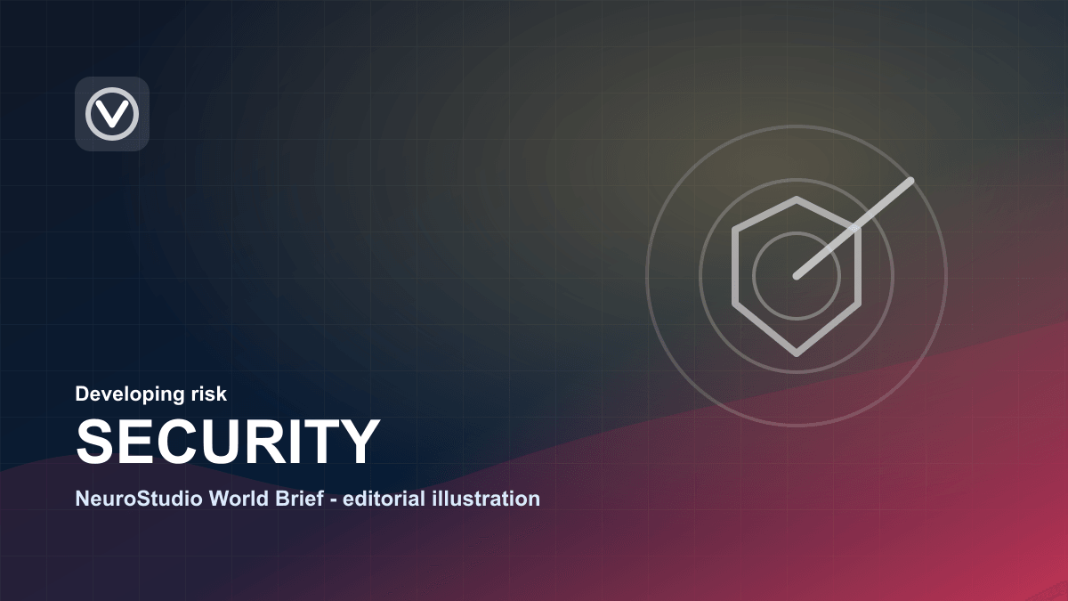 Abstract security image with radar rings and shield geometry.